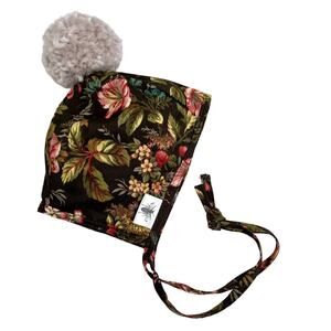 Brass Bee Bonnets - Floral Birds - Pom - Brown - Large